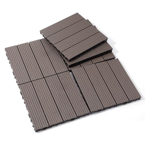 All Day WPC Courtyard Overtime Bricks (20 Pieces) 12x12 inches Light Coffee Waterproof Balcony/Poolside/Terrace Quick Assembly