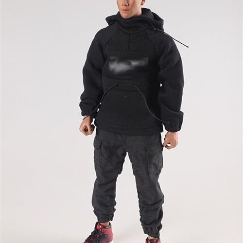 Vêtements figurine 1/6 homme avec sweat à capuche noir pour poupée articulée 30 cm