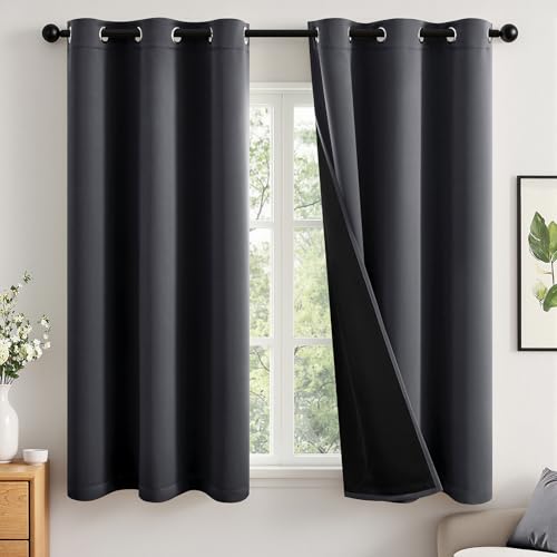 Image of MIULEE Grey 100% Blackout Curtains for Bedroom 40x63 Inch Long | 2 Thick Layers Thermal Insulated Window Curtains with Black Liner, Noise Reducing Grommet, Drapes for Living Room, 2 Panels