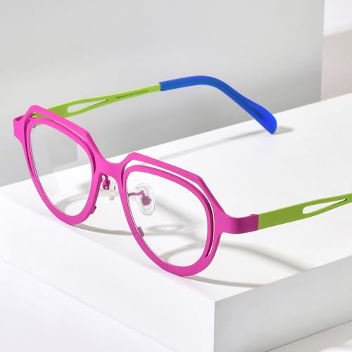 Image of FONEX Colorful Pure Titanium Glasses Frame Women Retro Round Eyeglasses