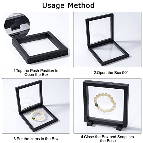 Image of Black 3D Floating Frame, 10 Pack 4.34.30.8 inch /110X110X20m Challenge Coin Holder Display With Base for Medallions, Specimen, Jewelry