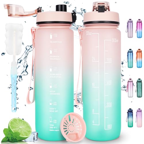 AOPREL Trinkflasche 1L - Sport Wasserflasche - Auslaufsicher Trinkflasche mit Filter Motivierende 1 Liter Trinkflasche für Familien Schulen Büros Bergsteigen...