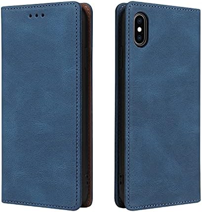 ZCDAYE Skin Touch Feeling Wallet Case for iPhone X/iPhone XS,Premium PU Leather Lightweight Folding Stand Cover with Card Slots Compatible with iPhone X/iPhone XS - Blue
