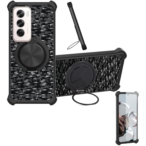 �Ή� Oppo Reno12 �P�[�X Phone Case [1�� 9H+�d�x���� �K���X�t�B����][360°��]���X�^���h�A�}�O�l�b�g��]CX-11-HEI