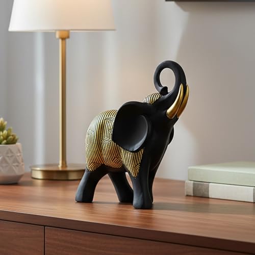 Figura decorativa de elefante negro y dorado 8.66x7.87x2.76 in miniatura 3