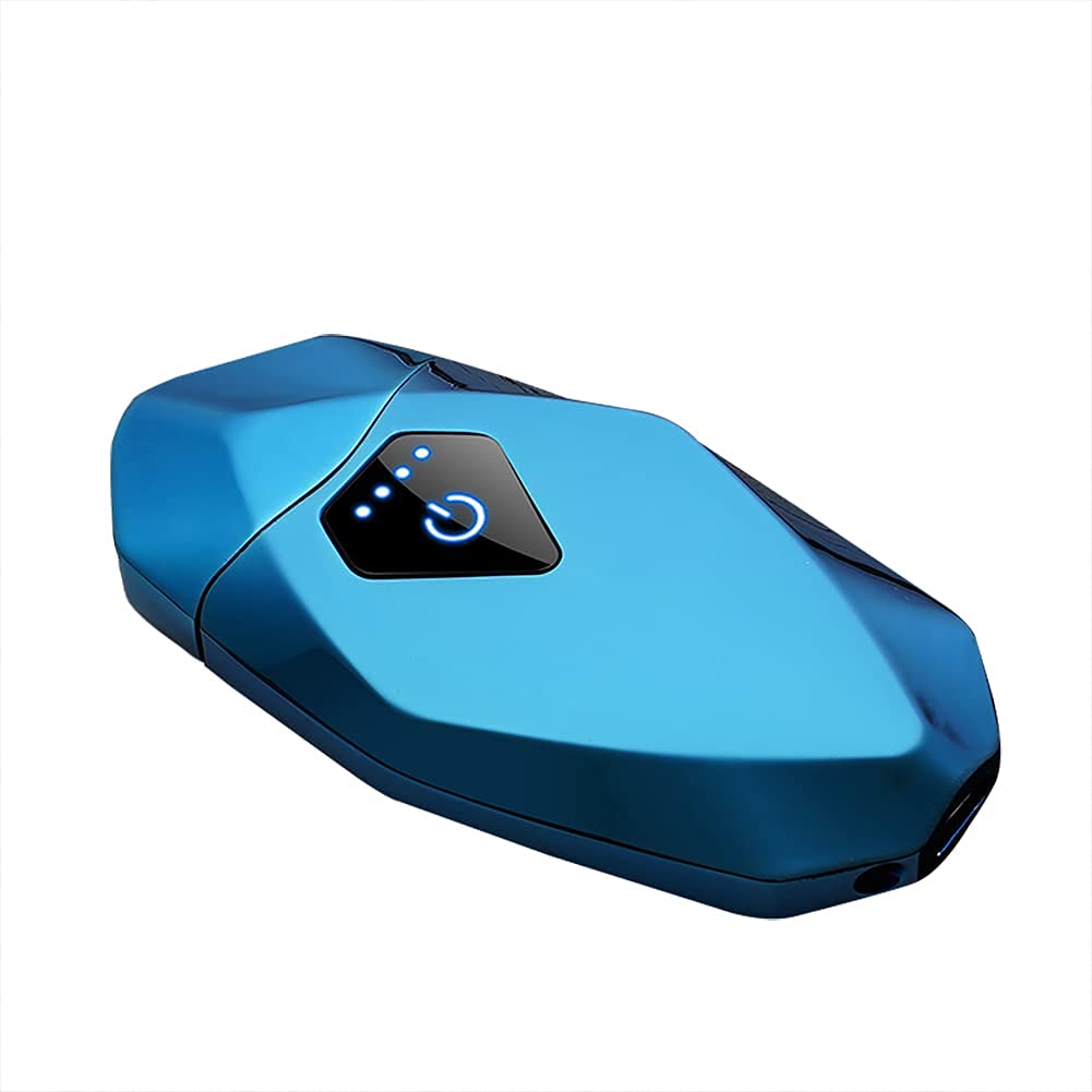 Type-C プラズマライター 防風 デュアルアーク 充電式 フリント式/オイル両対応 LEDバッテリー表示灯 パイプ/ミニサイズ（ブルー） - 1