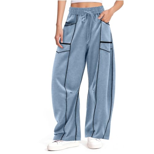 Girls Baggy Sweatpants Elastic High Waist Drawstring Athletic Jogger Straight Wide Leg Casual Loose Trousers2