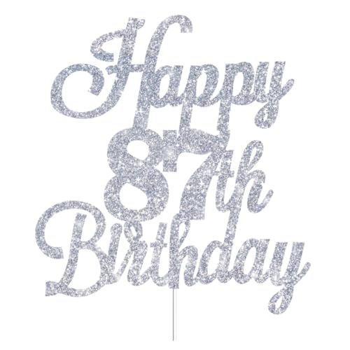 Happy 87th Birthday Cake Toppers Silver Glitter, Cheers to 87 Years Old Bday Decoration 87th Anniversary Cake Topper, Eighty-seven Theme Cake Decorations for Birth Anniversary Party