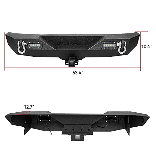 Ledkingdomus Rear Bumper Compatible With 07-18 Jeep Wrangler Jk And Jk Unlimited With 2X Led Lights & 2" Hitch Receiver Textured Black #TOP5