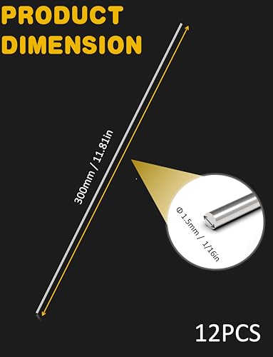 Image of 12Pcs 1.5mm x 300mm 304 Stainless Steel Rod, Metal Shaft | Stainless Steel Smooth Rods for Industry, Metal Working Hobbies and DIY Craft