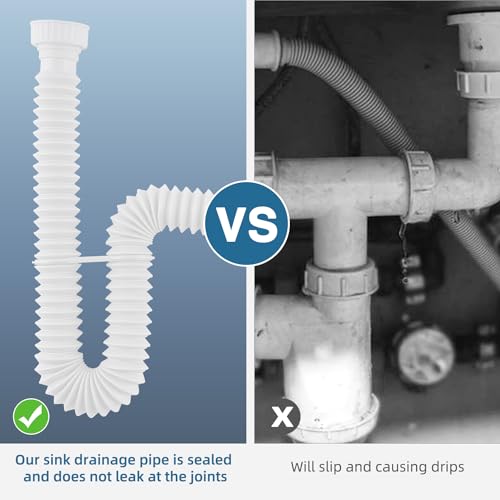 2-Pack Sink Drain Pipe, Flexible P-Trap Pipe for Kitchen & Bathroom, White by iFealClear - Used condition - Image 8