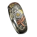 LRGKMCWTOB Vintage Boho Sunflower Rings Engagement Party Ring Jewelry Silver and Rose Gold Color Carved Dragonfly Ring Unique Metal Enamel Flower Rings Women Engagement Party Ring Jewelry(Size 8)
