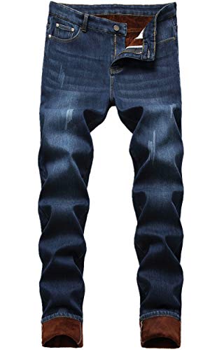 GUNLIRE Men's Thermal Fleece Lined Jeans Winter Slim Fit Thicken Stretch Warm Denim Pants