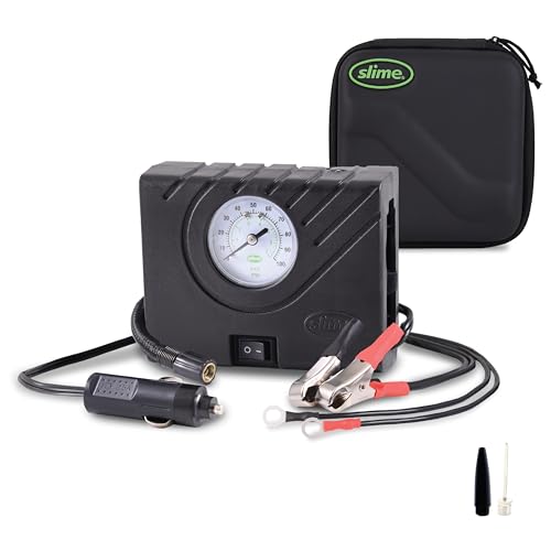 Slime 40061-95 Gonfleur pour pneus, Power Sport pour Scooters et mobylettes, Compact, léger, analogique, Comprend Une Lampe à LED et Un Tuyau à raccordement Rapide, gonflage en 12 Min