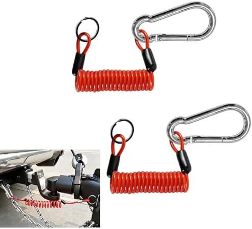 QCEFBH 2PCS Trailer Breakaway Cable, 4FT Coiled Spring Towing Wire without Pin, Red Stainless Steel Emergency Brake Safety Lanyard, Quick-Connect Towing Cable for RV, Camper and Towing Trailers