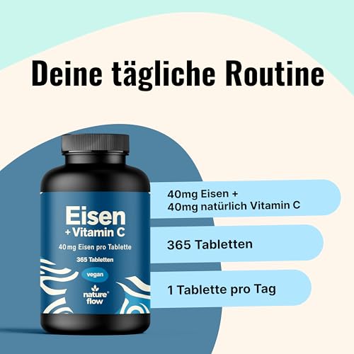 Eisentabletten hochdosiert mit 40g Eisen + Vitamin C - 365 Tabletten - Eisenbisglycinat vegan & produziert in Deutschland - Laborgeprüft 3