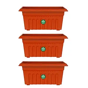 TrustBasket UV Treated Rectangular Plastic Planter (12 inches) - Terracotta Color - Set of 3 | Heavy Duty Highly Durable Plant containerGamla for Indoor Home Decor & Outdoor Balcony Garden