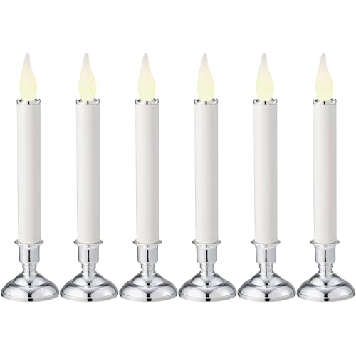 Image of Battery Operated LED Window Candles 9.7 Inch Tall with Automatically Timer 8 Hours On /16 Hours Off - Set of 6 Noble Flickering Flameless Candles and Window Candle in Silver Shine