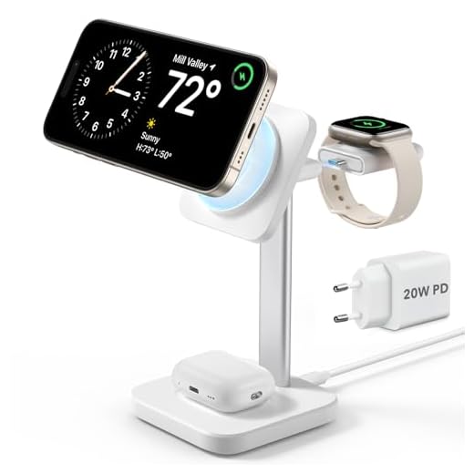 ESR Support de Chargeur MagSafe 3 en 1 (HaloLock), Chargeur Amovible Certifié Apple Watch, Station de Charge MagSafe, Chargeur Magnétique sans Fil, iPhone Séries 14/13/12, AirPods Pro/3/2, Blanc
