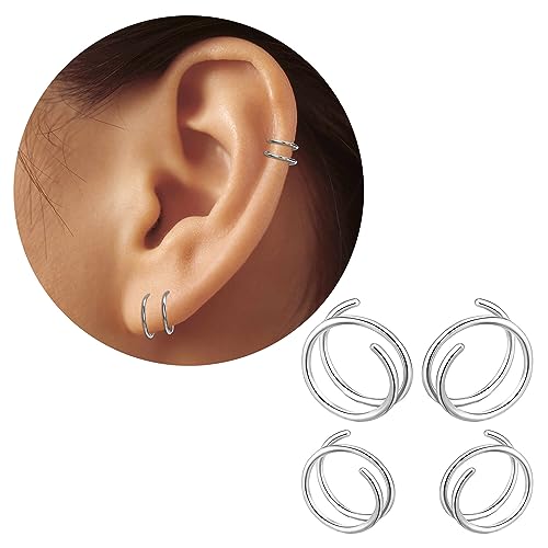 Trinckle Double Hoop Earrings for Single Piercing Tiny Twist Spiral Earring