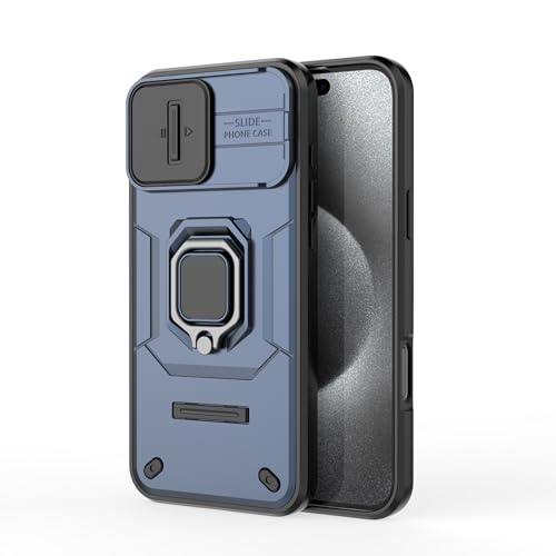 Image of Thermoplastic Polyurethane Camshield Pro Case With Slide Camera Protection And Ring Stand Bumper Back Case Cover For iPhone 16 Pro Max (Blue)