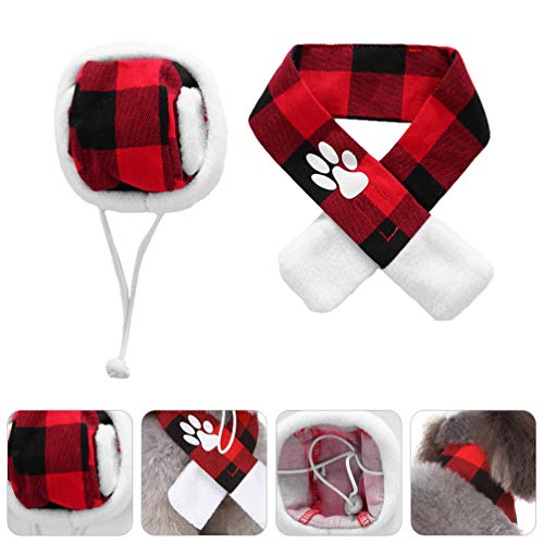 UKCOCO 1 Conjunto de Natal Pet Cachecol Santa Hat Cachecol Set Vermelho E Preto Cachecol Pet Cacheco
