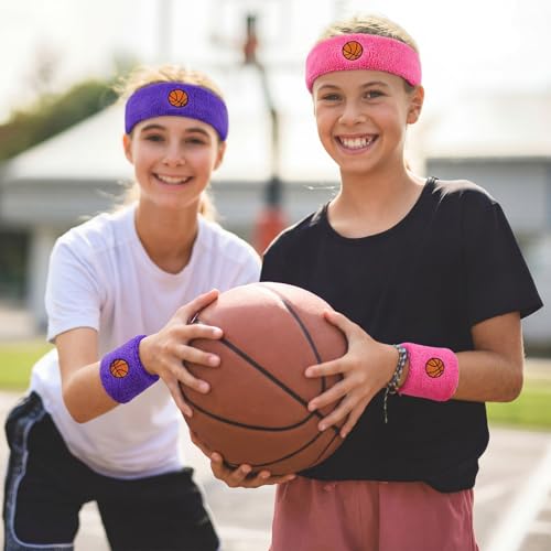 image for Daifunli 6 Pcs Basketball Sweatband Set Sports Headband Wristband Set 