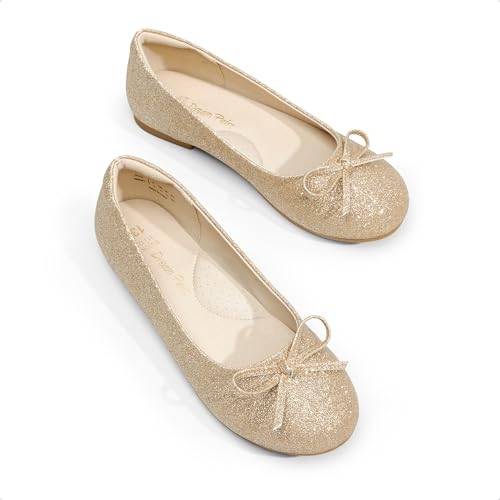 Dream Pairs Girls Dress Shoes Fashion Bow Ballet Flats Slip-On Flower Girl Shoes For Wedding, School, Party, Birthday,Size 2 Little Kid,Gold/Glitter,Kfl216 thumb #3