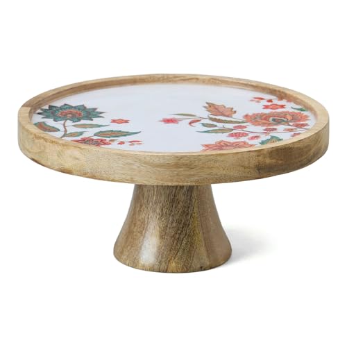 Image of Saaga Crafted with Wooden Cake Stand with Numa Printed | Multipurpose Use, Ideal Use for Pastries Cake Cupcakes Bright White