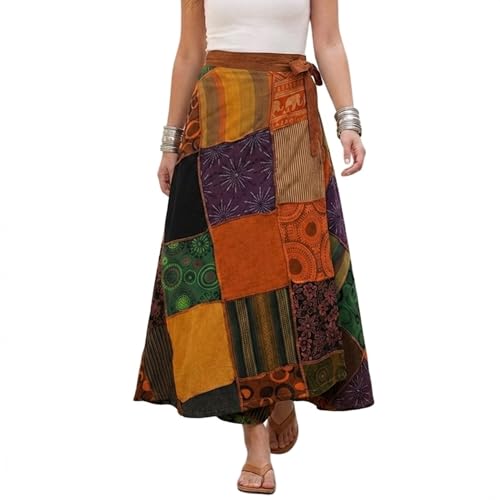 Image of Agan Boho Maxi Wrap Skirt for Women, Tie Dye Cotton Long Flowy Summer Skirt
