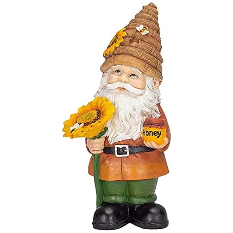 RONHIAS Beehive Gnome, Honey Bee Garden Gnome, Resin Garden Dwarf Hold Sunflower Honey Art Sculpture Ornaments For Courtyard Farmhouse Crafts Figurine (A) Cover