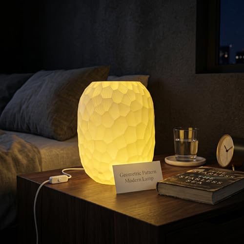 Image of Modern Table Lamp with Warm Yellow 10W LED - Ambient Night Light for Bedroom, Living Room, Desk & Home Decor | Eco-Friendly Warm Glow Lamp | USB Powered (Geometric Pattern)