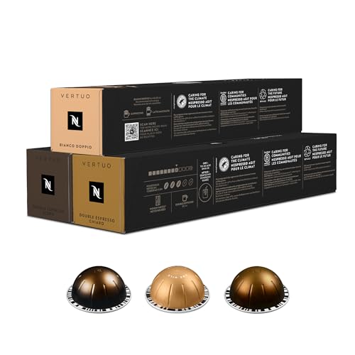 Nespresso Vertuo Coffee Pods 30 Espresso Mixed Pack - 10 Bianco Doppio 10 x Scuro 10 x Chiaro Make Espressos Cappuccino Lattes and Iced Coffee at home. Recyclable Pods
