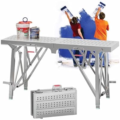 Portable Scaffolding Heavy Duty Galvanized Scaffold, Foldable Scaffold Work Platform with Non-Slip Feet Adjustable Height Steel Work Platform Multi-Purpose Ladder Platform for Home Decoration