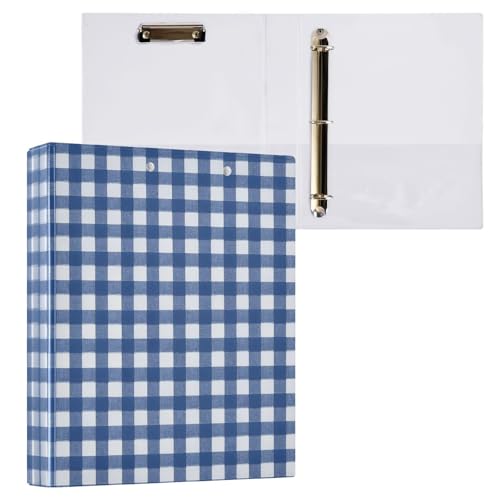 Classeur 3 anneaux vichy bleu et blanc rigide format lettre grand classeur de bureau