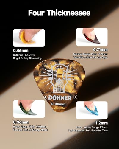 Donner Guitar Picks Celluloid 16 Pack for Acoustic Guitar Electric Guitar Ukulele,Includes Thin,Medium, Heavy & Extra Heavy Picks with Case - image 2