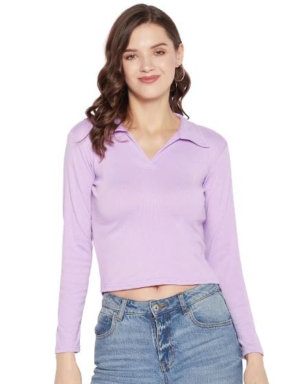 Aaru CollectionCotton Blend Women's Top|Full Sleeve V Neck Tops|Girls Casual Upper Wear|Fashionable Collar Top for Outing, Party|Regular Fit Girl Tshirt