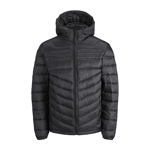 JACK&JONES JJEHERO Puffer Hood SN Chaqueta, Black, L para Hombre
