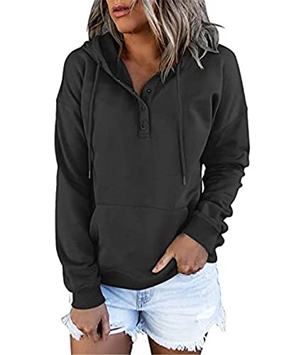 YUTILA Damska bluza z kapturem, bluza z długim rękawem, styl casualowy, czarny, S