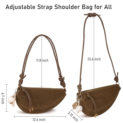 Image of Small Suede Dumpling Crossbody Bag for Women, Hobo Shoulder Purse with Cute Baseball Charms & Adjustable Strap
