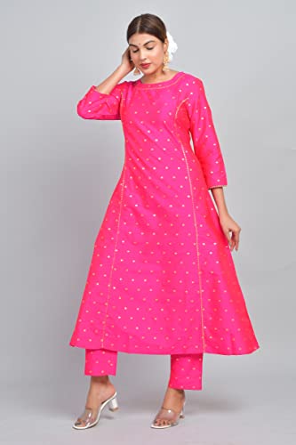 Image of Riara Art Silk Women Long Anarkali Kurti with Pant Polka Dot A-line Ladies Ethnic Wear Dress