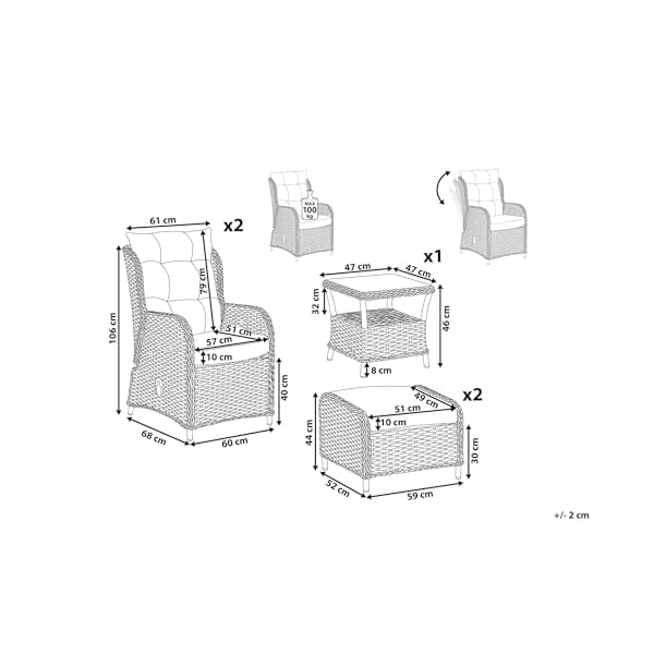 Ponza Lounge-Set Rattan Natur & Beige