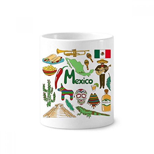 Mug Mexique paysage et animaux en céramique blanche blanche de 350 ml avec porte-stylo intégré