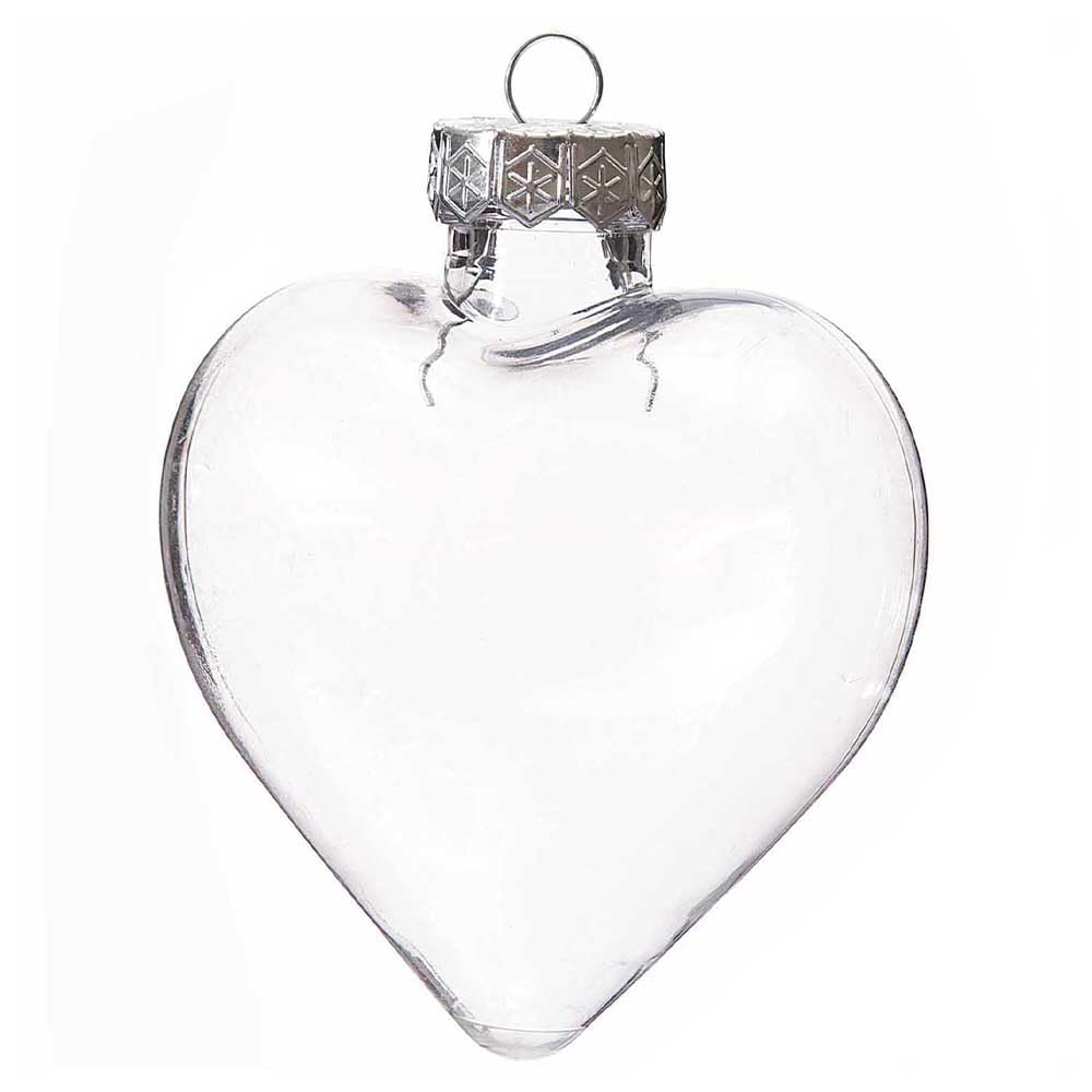 Crafty Capers 9cm Heart | Plastic Fillable Christmas Bauble | One Part with Removable Cap