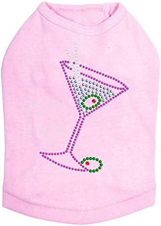 Martini - Fuchsia with Blue Rhinestones with Yappy Hour - Dog Tank, S Pink