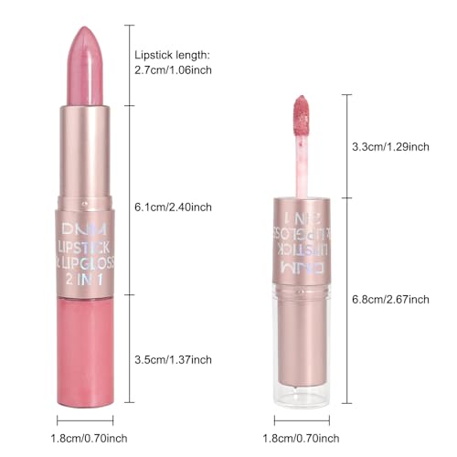 Image of evpct 2 in 1 Light Pink Glitter Metallic Shimmer Diamond Lipstick and Lip Gloss Set for Women Long Lasting Waterproof, Bright Rose Pink Sparkle Glitter Shiny Lipstick and Lip Liner Makeup set, 01#