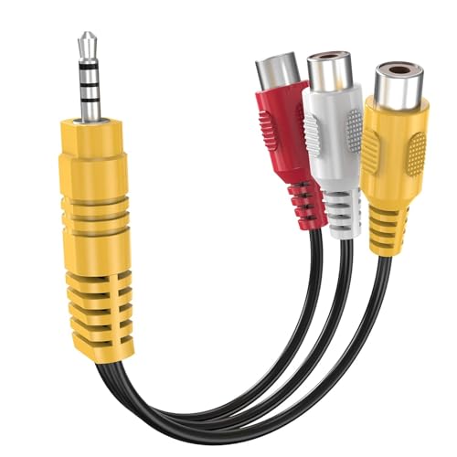 TECHZOCO Cable de Video 3X RCA Hembra a 3.5 de 4 Pines Jack 3.5 mm Macho, Cable Componente AV de Video TCL TV, Cable Adaptador de vídeo AV para TV TCL, Cable 3 RCA a AV, 15 cm
