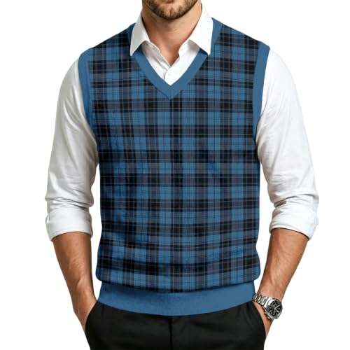 Christmas Sweater Vest Men V Neck Plaid Knit Lightweight Pullover Sweater - image 1