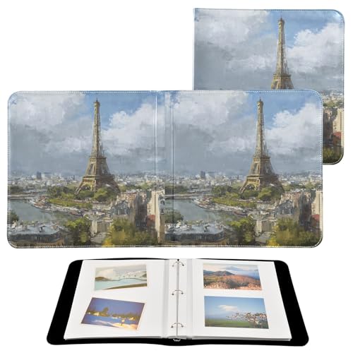 Álbum de fotos ALAZA Vintage París Torre Eiffel, tapa de cuero sintético PU, encuadernación con anillas, para bodas, viajes y recuerdos familiares miniatura 2