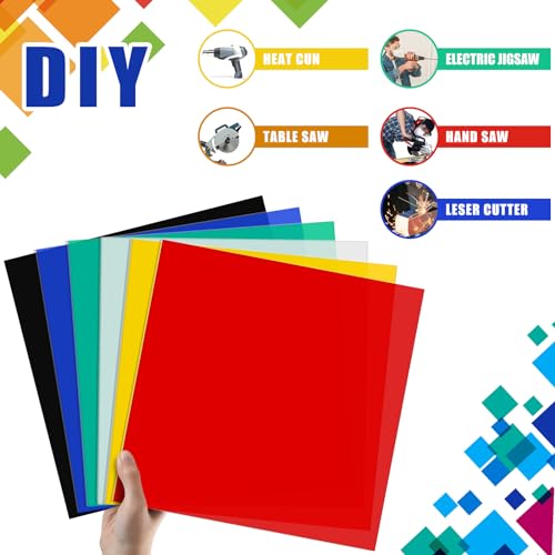Image of Outus 6 Pieces Colored Acrylic Sheet White 12 x 12 Inch Colorful Clear Sheet 1 /16 Inch Thick Acrylic Panel DIY Materials for Home DIY Decor Display Projects